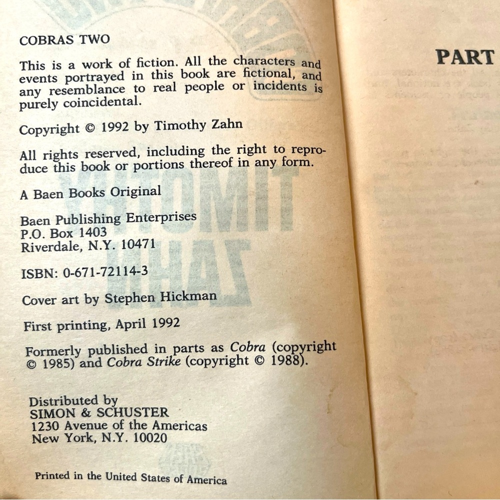 Cascade Point and Other Stories by Timothy Zahn (First Edition) + Cobras Two - Picture 10 of 16